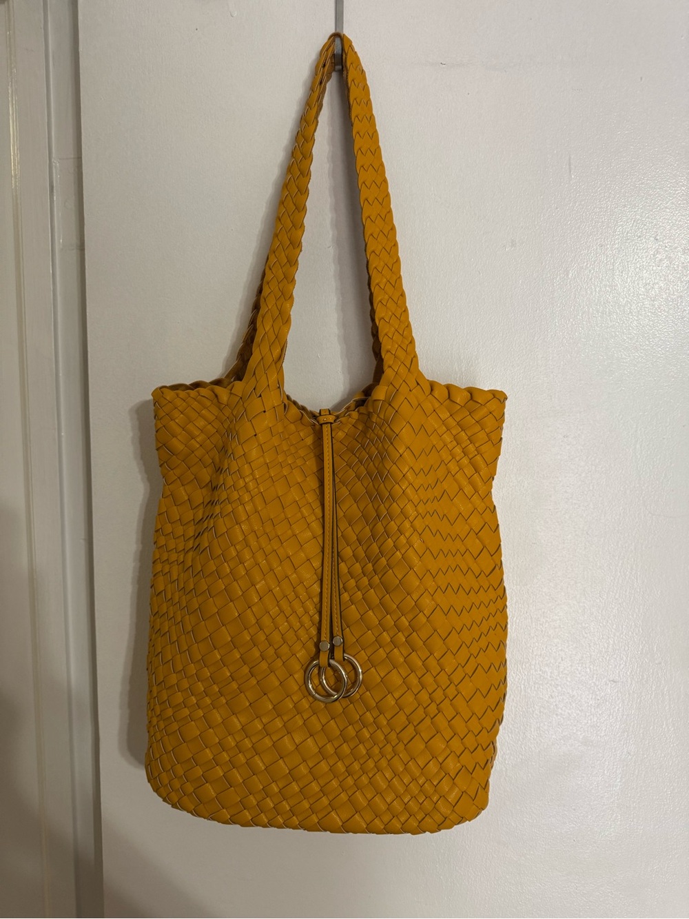 Woven Tote Bag in Mustard Yellow - Classic Shoulder Bag